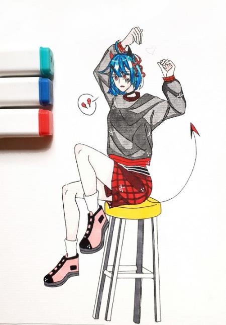 A devil, blue and legs